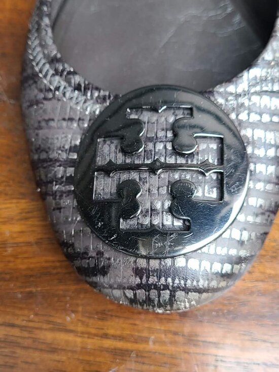 Tory Burch Reva Black Silver Snake Print Leather Ballet Flats size 8M main image 7